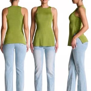 N by Naked Wardrobe Shimmery Green Tunic Tank Side Slits High Neck Double Layer